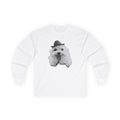 Cute Dog in Hat Long Sleeve Tee — Playful Maltese Puppy Graphic Shirt